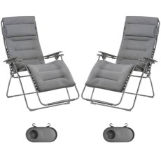 Zvýhodněná sada: 2× Relaxační křeslo Lafuma FUTURA XL BeComfort šedá Silver + 2× držák nápojů ZDARMA
