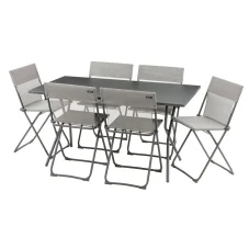 Sada BALCONY II – skládací stůl 140×80 cm + 6 ultra kompaktních židlí | ColorBlock šedá Terre