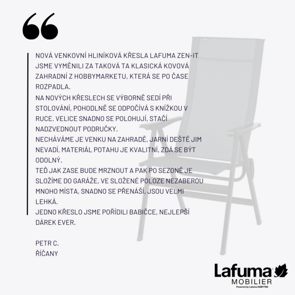 Zákazník, který křesla nahradil starým nábytkem z hobbymarketu, si pochvaluje jejich kvalitu, snadné polohování i skladnost a považuje je za nejlepší dárek pro babičku.