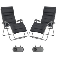 Zvýhodněná sada: 2× Relaxační křeslo Lafuma FUTURA XL BeComfort šedá Dark grey + 2× držák nápojů ZDARMA
