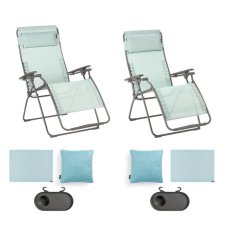 Sada 2x relaxační křeslo Lafuma Mobilier FUTURA standard + XL BatylineDUO modrozelená Mistral vč. příslušenství Sada 2x relaxační křeslo Lafuma Mobilier FUTURA standard + XL BatylineDUO modrozelená Mistral vč. příslušenství