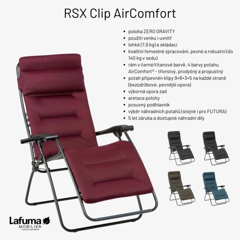 Relaxační křeslo Lafuma RSX Clip AirComfort modrá Coral Blue