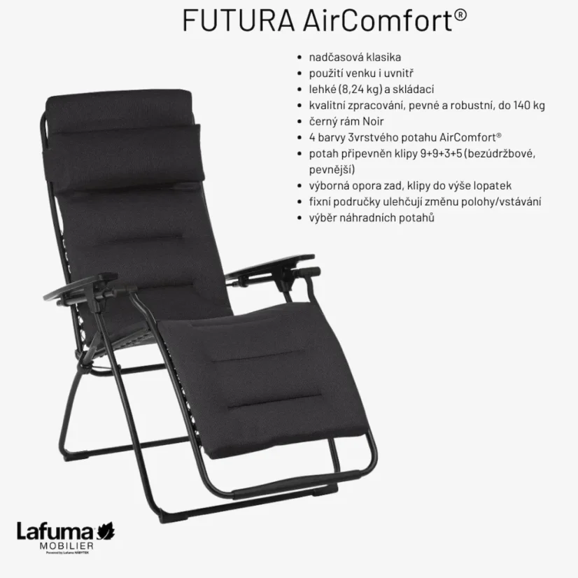 Vlastnosti relaxačních křesel Lafuma FUTURA AirComfort – infografika