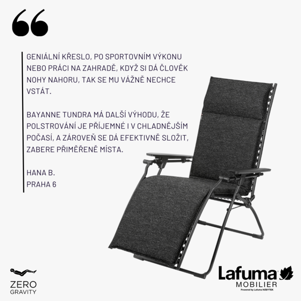 Zákaznice si oblíbila “geniální” křeslo po sportovním výkonu nebo práci na zahradě, kdy se jí po ulehnutí a zvednutí nohou už nechce vstávat.