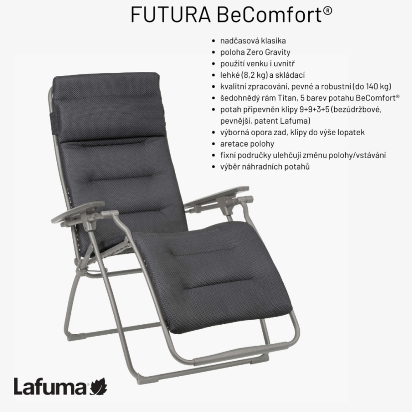 Technické vlastnosti relaxačního křesla Lafuma FUTURA BeComfort.