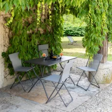Sada BALCONY II – skládací stůl 120×70 cm + 4 ultra kompaktní židle | ColorBlock šedá Terre