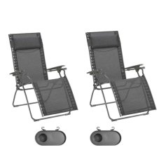 Výhodná sada 2 ks Relaxační křeslo EVOLUTION Batyline®DUO šedá Obsidian s držáky nápojů