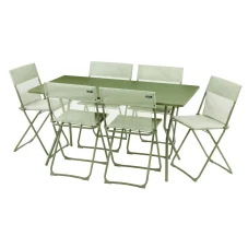 Sada BALCONY II – skládací stůl 140×80 cm + 6 ultra kompaktních židlí | ColorBlock zelená Moss