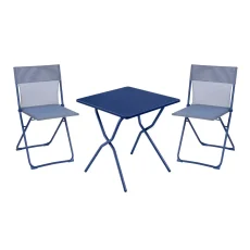 Sada skládací čtvercový venkovní stůl ocel a 2 židle BALCONY II ColorBlock modrá Indigo