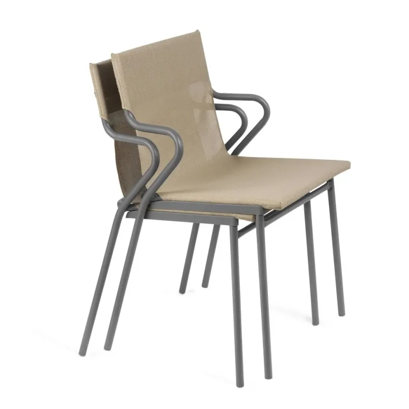 Profi venkovní židle s područkami HORIZON 12 ks černý rám BatylineDUO šedá Storm