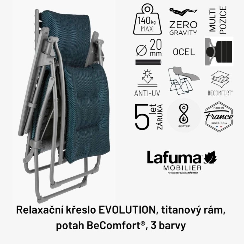 Sada křeslo EVOLUTION a příslušenství Lafuma Mobilier BeComfort šedá Ash Grey