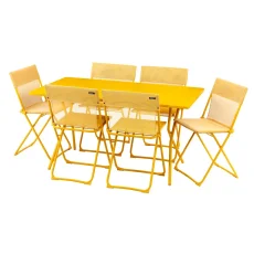 Sada BALCONY II – skládací stůl 140×80 cm + 6 ultra kompaktních židlí | ColorBlock žlutá Miel
