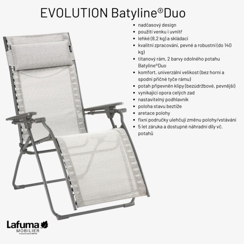 Relaxačné kreslo Lafuma EVOLUTION BatylineDUO šedá Obsidian