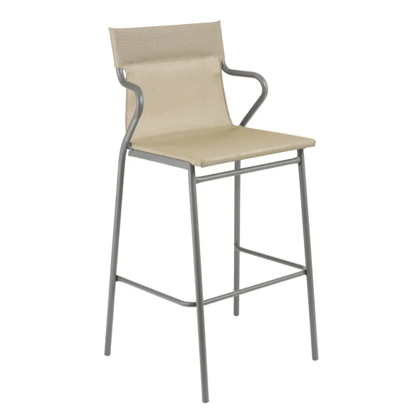 Profi venkovní vysoká židle s područkami HORIZON šedý rám BatylineDUO hnědá Noisette.