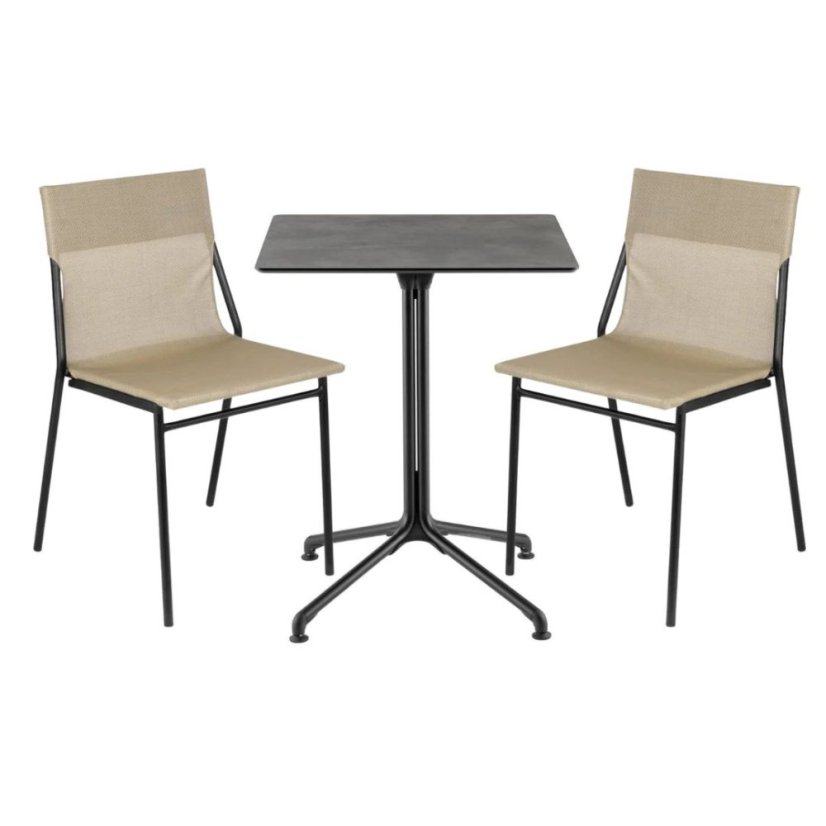 Profi sada venkovní stůl a 2 židle bez područek HORIZON - černá Noir, BatylineDUO hnědá Noisette