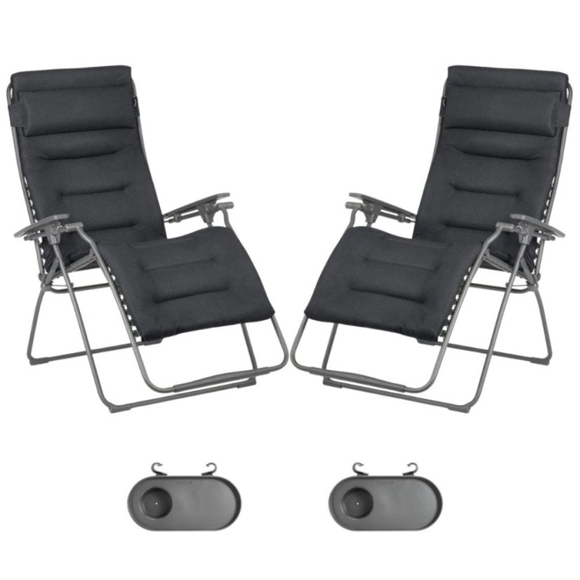 Zvýhodněná sada: 2× Relaxační křeslo Lafuma FUTURA XL BeComfort šedá Dark grey + 2× držák nápojů ZDARMA
