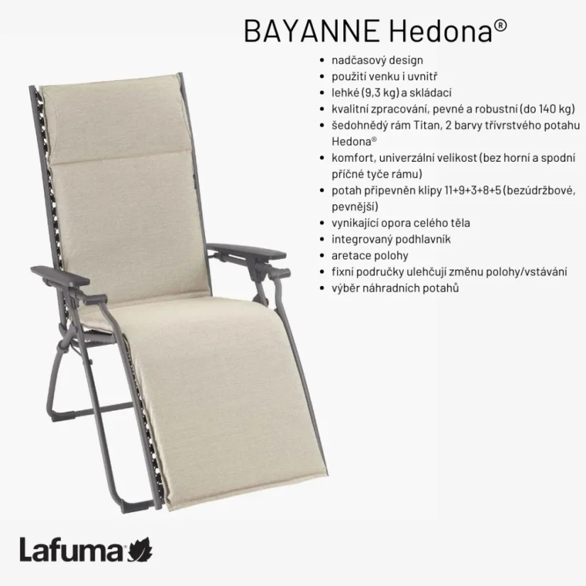 Relaxační křeslo Lafuma BAYANNE Hedona šedá Onyx