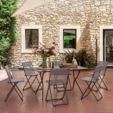 Sada BALCONY II – skládací stůl 140×80 cm + 6 ultra kompaktních židlí | ColorBlock šedá Terre