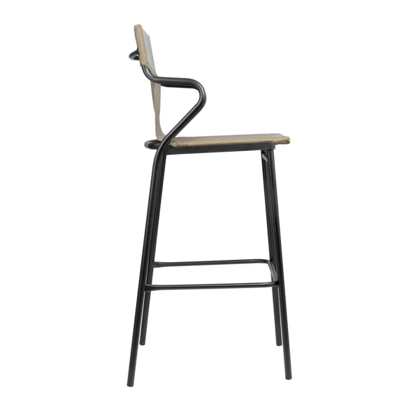 Profi venkovní vysoká židle s područkami HORIZON černý rám BatylineDUO hnědá Noisette.