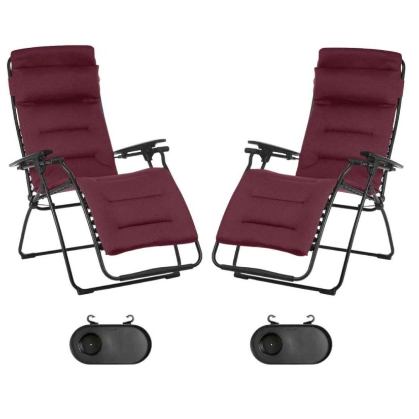 Sada dvou relaxačních křesel ZERO GRAVITY Lafuma FUTURA AirComfort červená Bordeaux s držáky nápojů