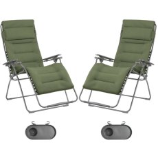 Zvýhodnená sada: 2× Relaxačné kreslo Lafuma FUTURA XL BeComfort zelené Olive + 2× držiak nápojov ZDARMA