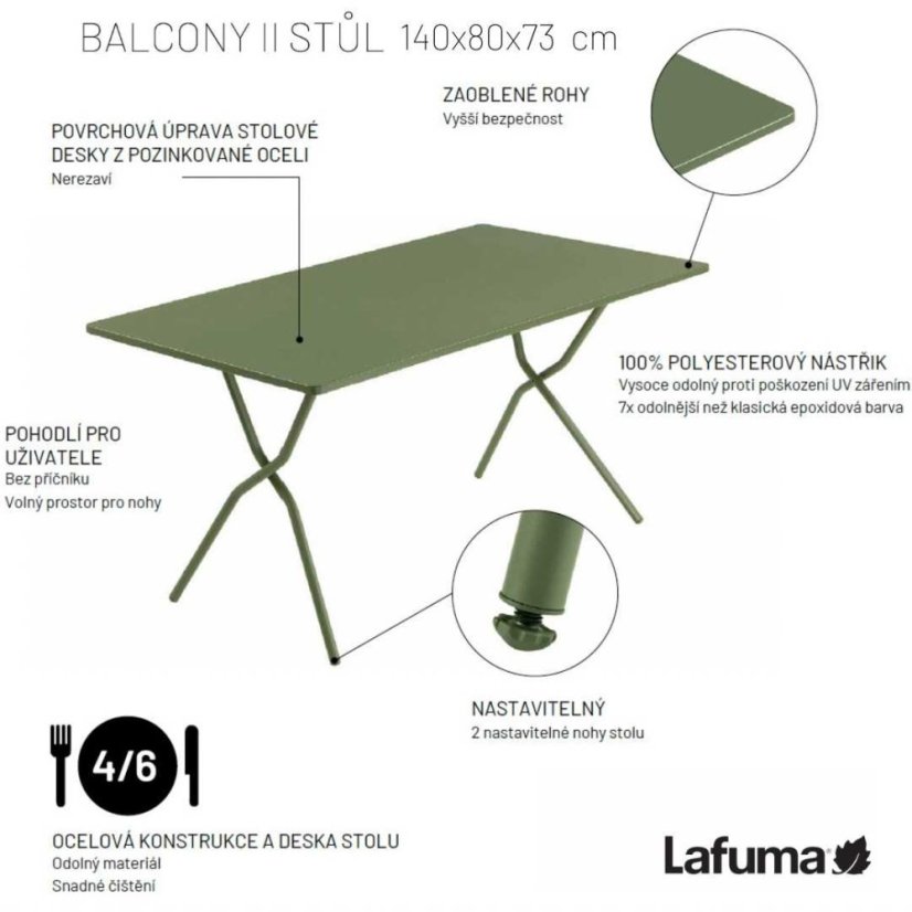 Sada BALCONY II – skládací stůl 140×80 cm + 6 ultra kompaktních židlí | ColorBlock žlutá Miel