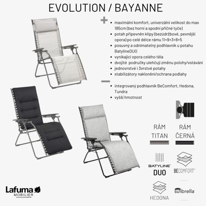 Relaxačné kreslo Lafuma EVOLUTION BatylineDUO šedá Obsidian