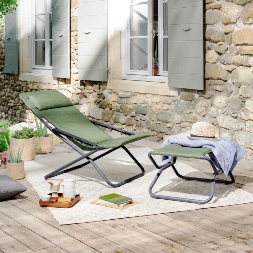 Zvýhodněná sada: Polohovací lehátko TRANSABED BeComfort zelená Olive + podnožka NEXT BeComfort zelená Olive