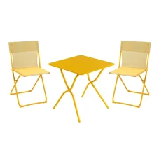 Súprava BALCONY II – skladací stôl 64×70 cm + 2 ultrakompaktné stoličky | ColorBlock žltá Miel
