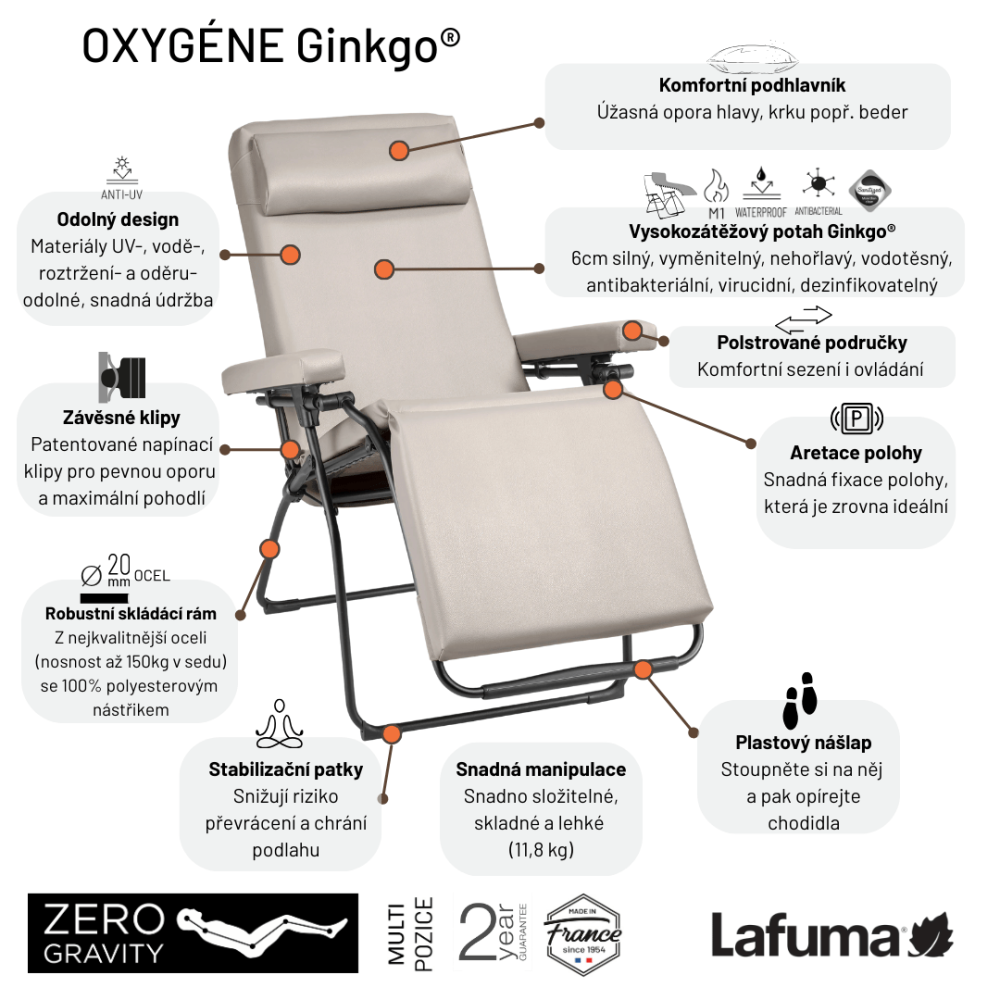 Výhody profi relaxační křeslo Lafuma OXYGÉNE