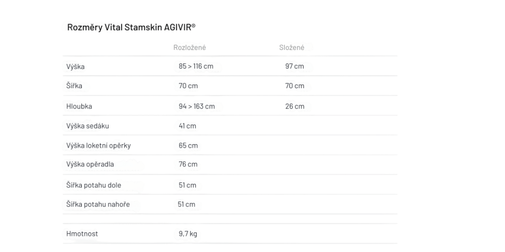Rozměry profi relax křeslo Lafuma VITAL