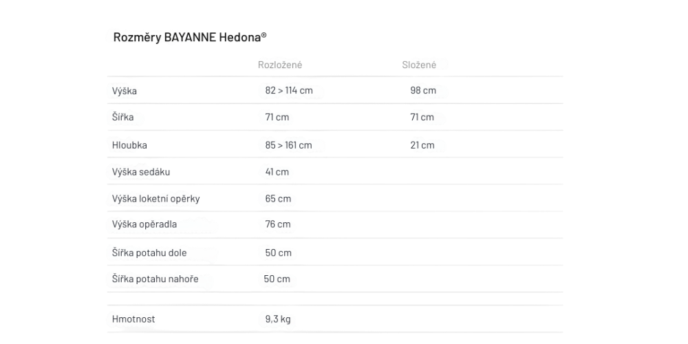 Rozměry relaxační křeslo Lafuma BAYANNE