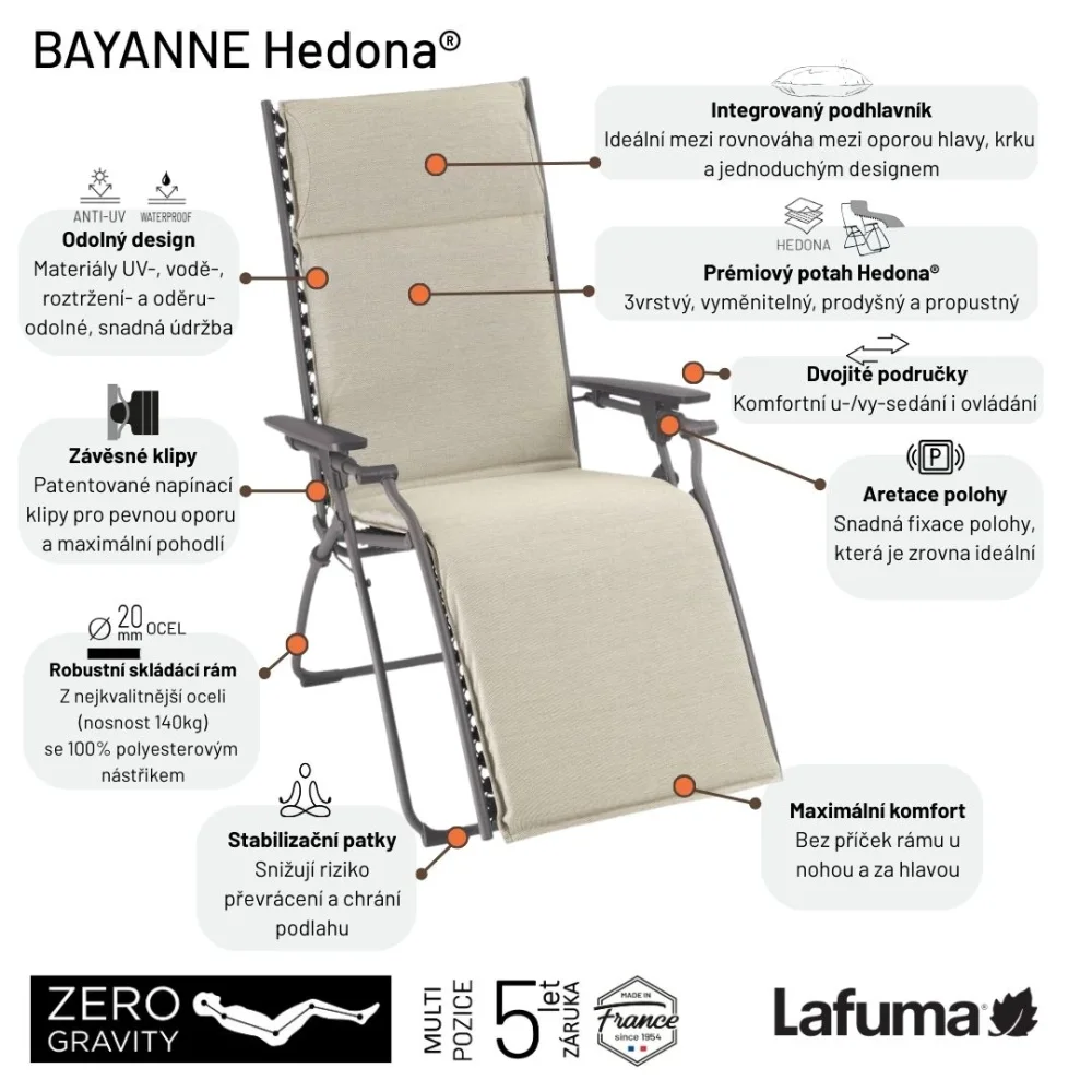 Výhody křesla Lafuma BAYANNE Hedona