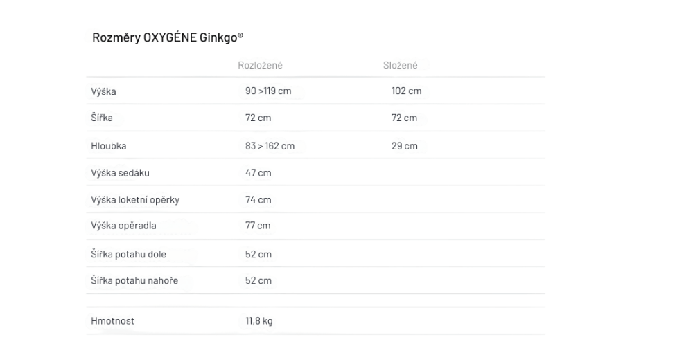 Rozměry křeslo Lafuma OXYGENE