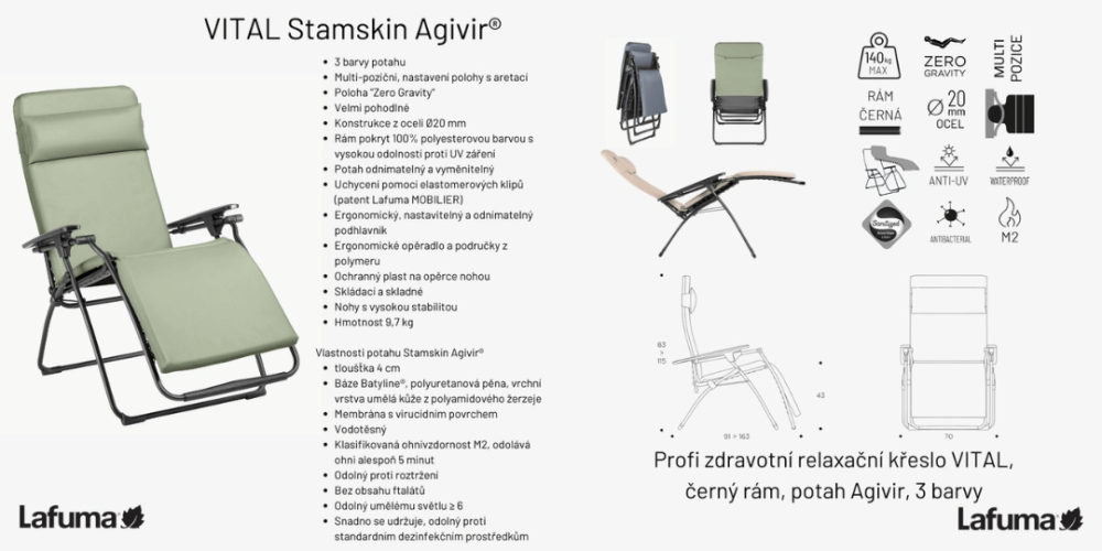 Profi relaxační křeslo Lafuma VITAL vlastnosti