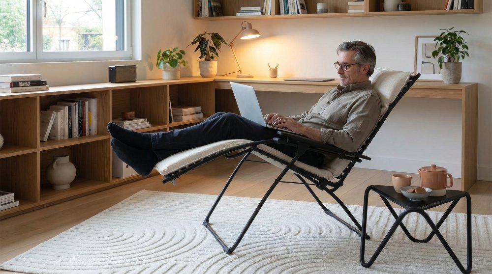 Muž na home office v relaxačním křesle Bayanne Niksen